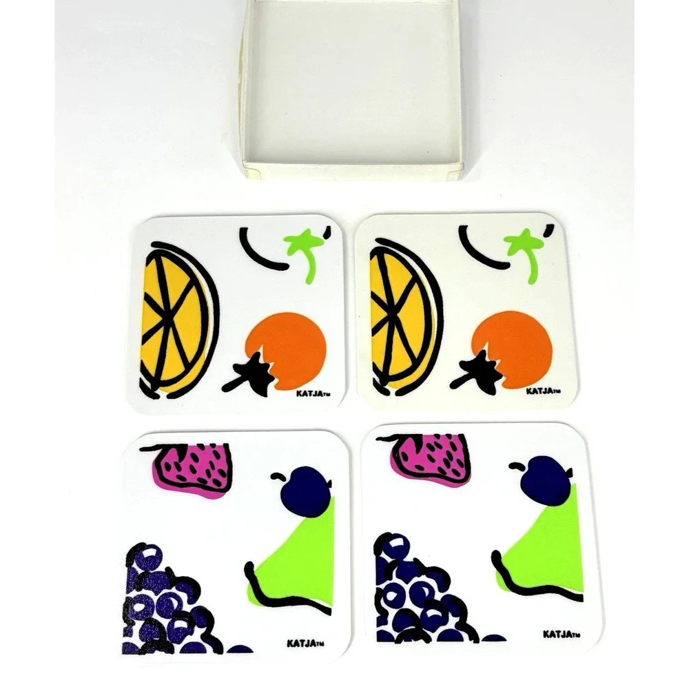 Vintage Katja Shelton Ware Abstract Fruit Coaster Set of 4 USA